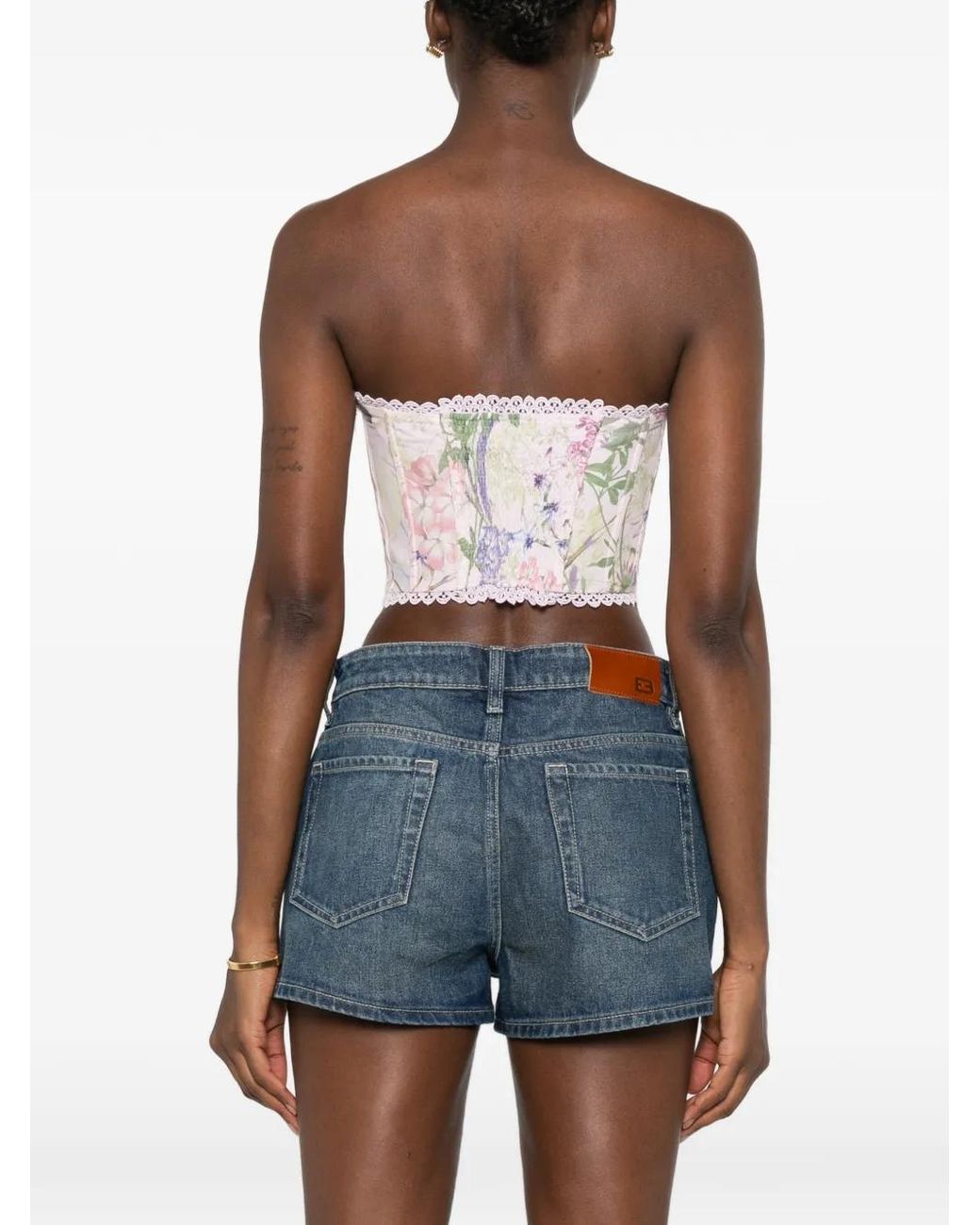Charo Ruiz Pink Bio Floral-Print Lace-Trim Top