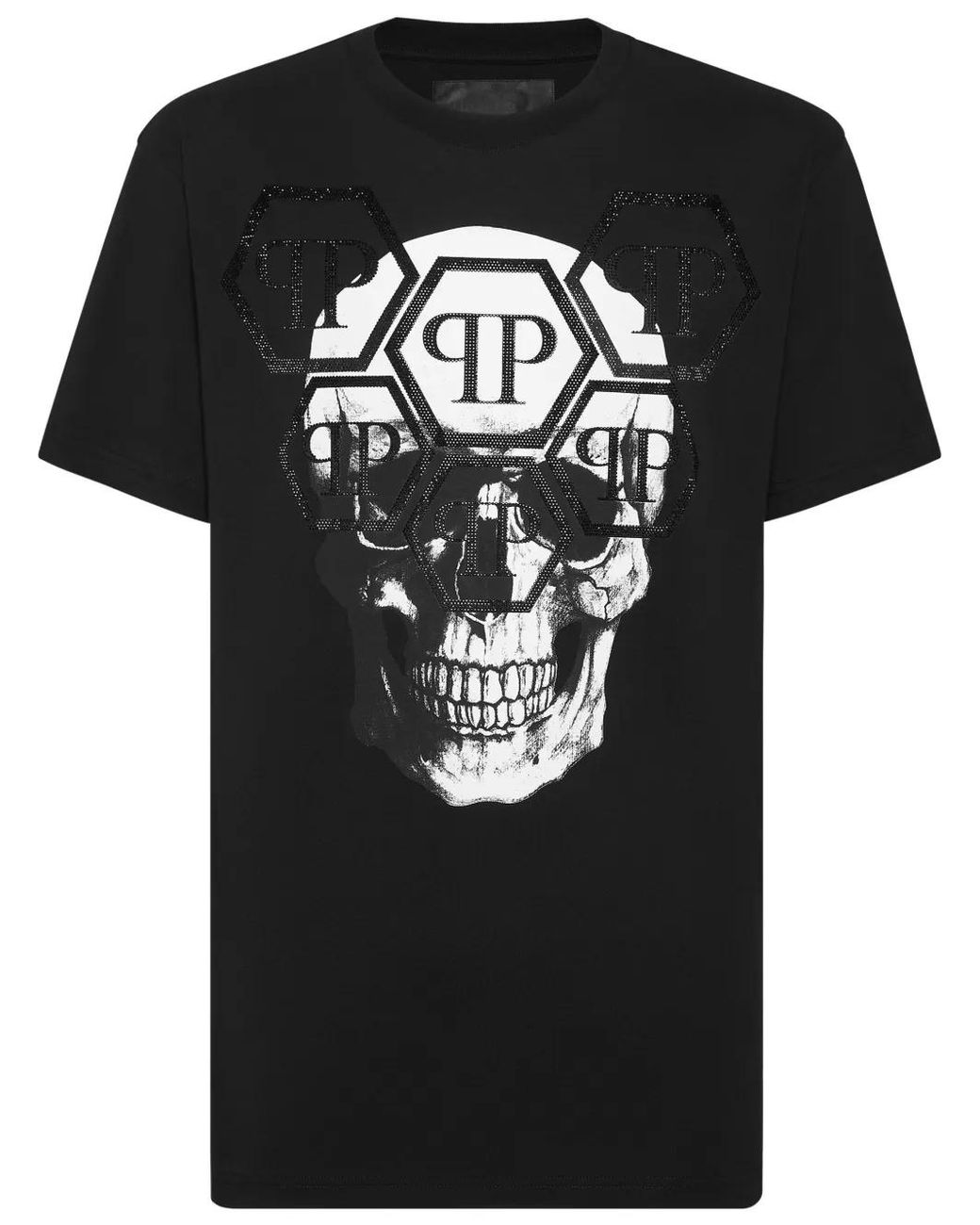 Philipp Plein Black Ss Stones Skull T-Shirt for men