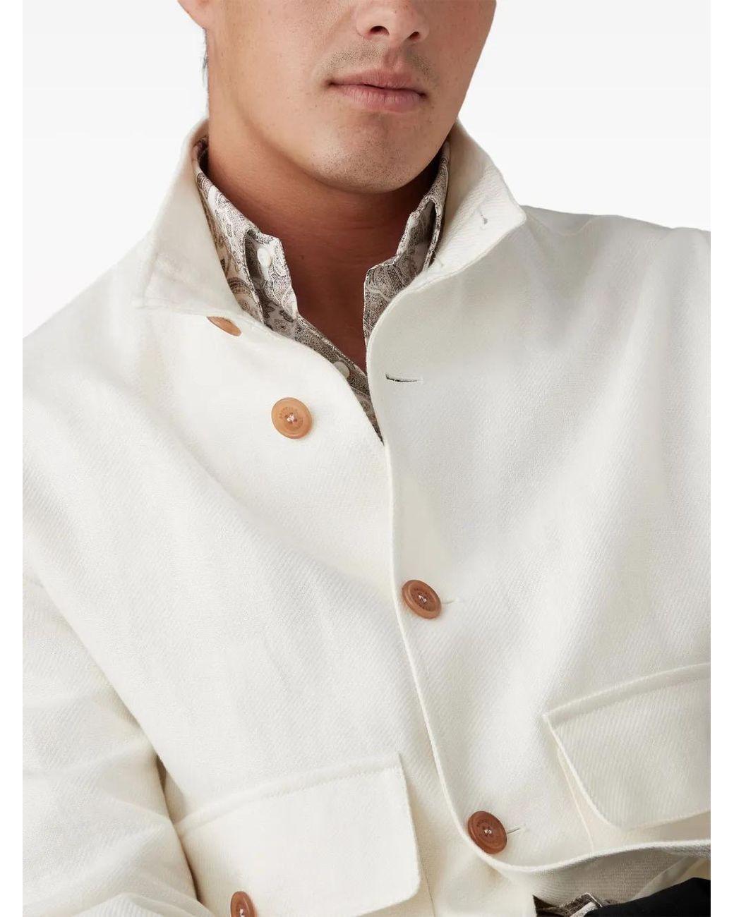 Brunello Cucinelli White Cotton Buttoned Jacket for men