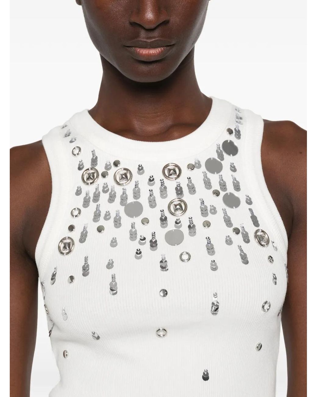 Des Phemmes Verfraaide Tanktop in het White