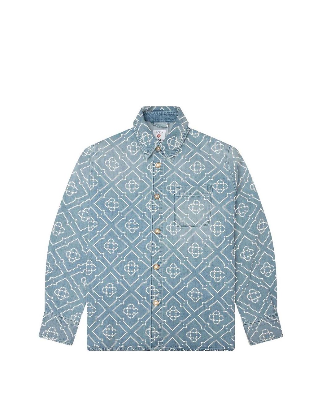 Casablanca Blue Pearl Monogram Long Sleeve Denim Shirt for men