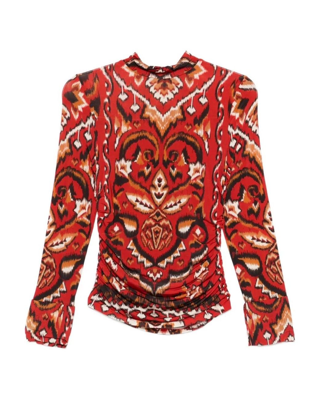 Farm Rio Red Geometric-Pattern Long-Sleeves T-Shirt
