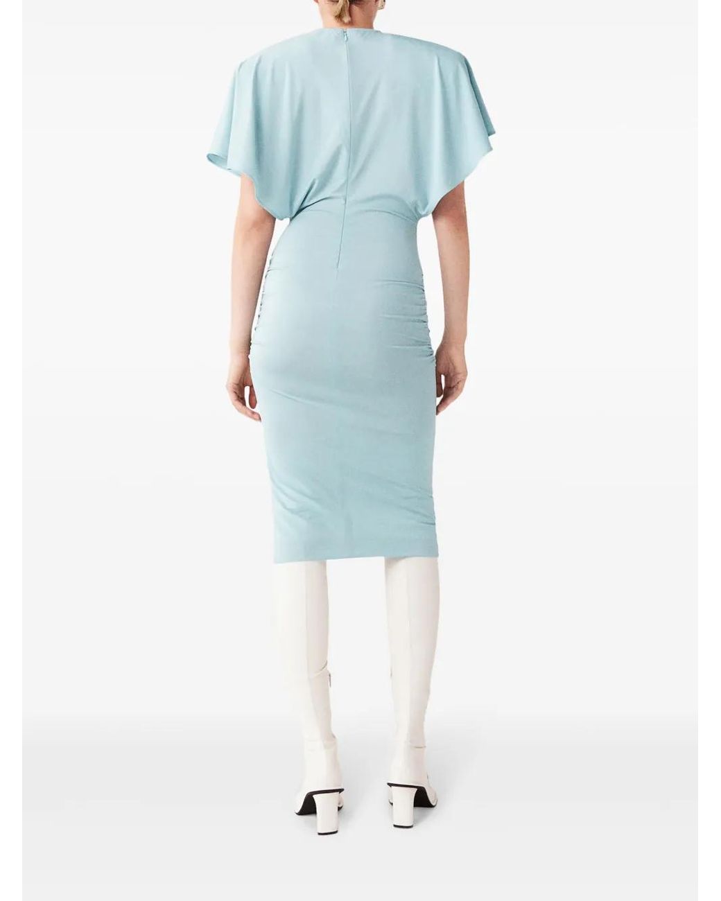 Stella McCartney Blue Padded-Shoulder Short-Sleeve Midi Dress