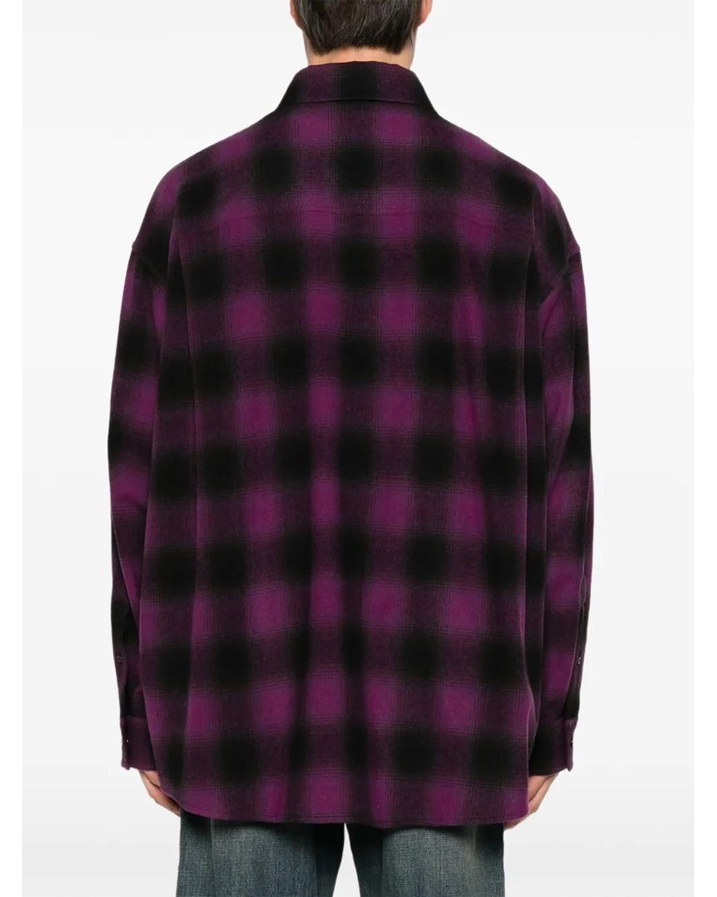 Balenciaga Purple Check-Pattern Logo-Embroidered Shirt for men