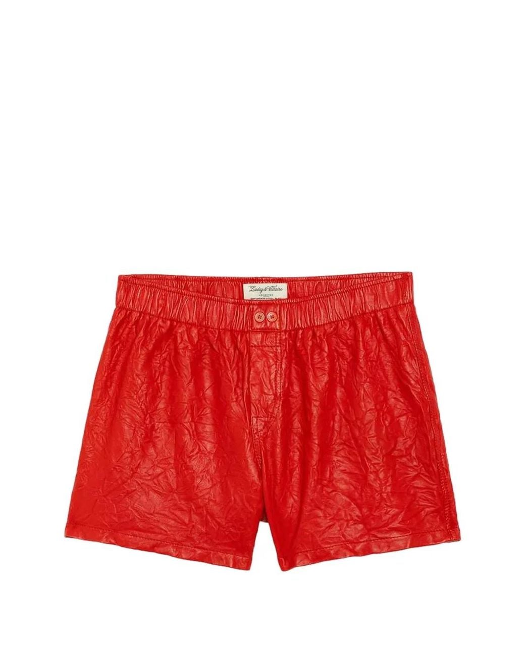 Zadig & Voltaire Red Pax Crinkled Leather Shorts