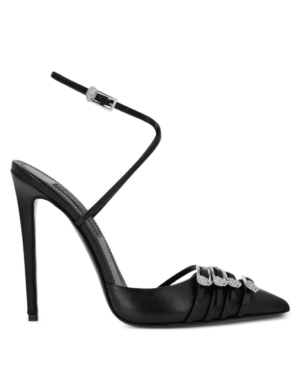 Philipp Plein Black Buckle-Embellished Ankle-Strap Pumps
