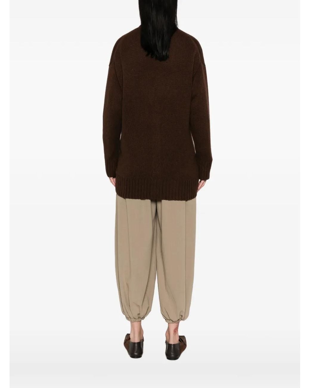 EMERSON RENALDI Brown Ribbed-Knit V-Neck Cardigan