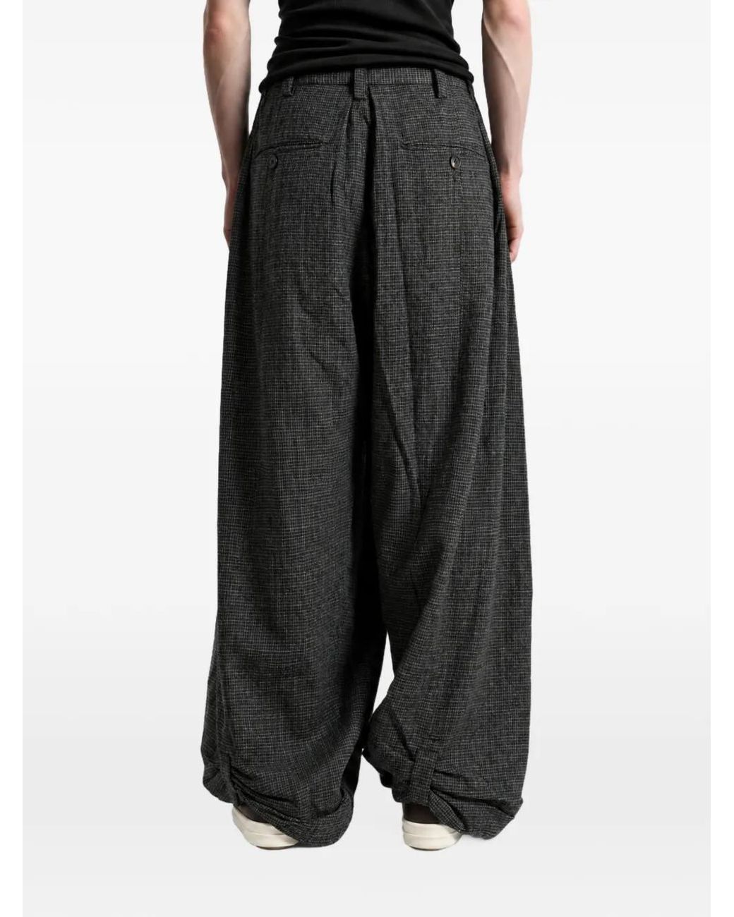 Ziggy Chen Gray Pleated Micro-Check Trousers for men