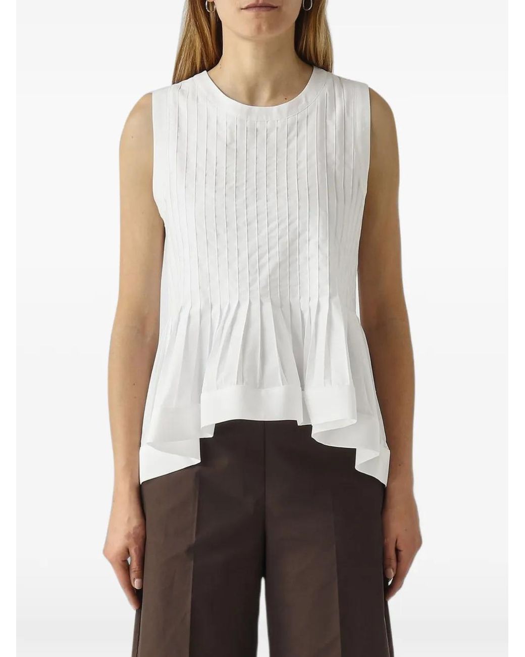 MEIMEIJ White Pleated Peplum Top