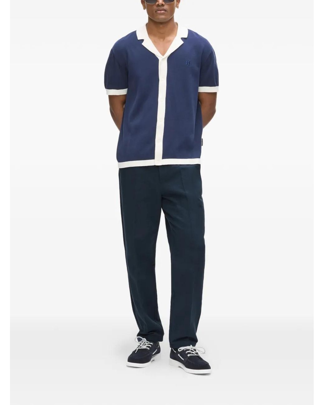 Karl Lagerfeld Blue Elasticated Linen Pants for men