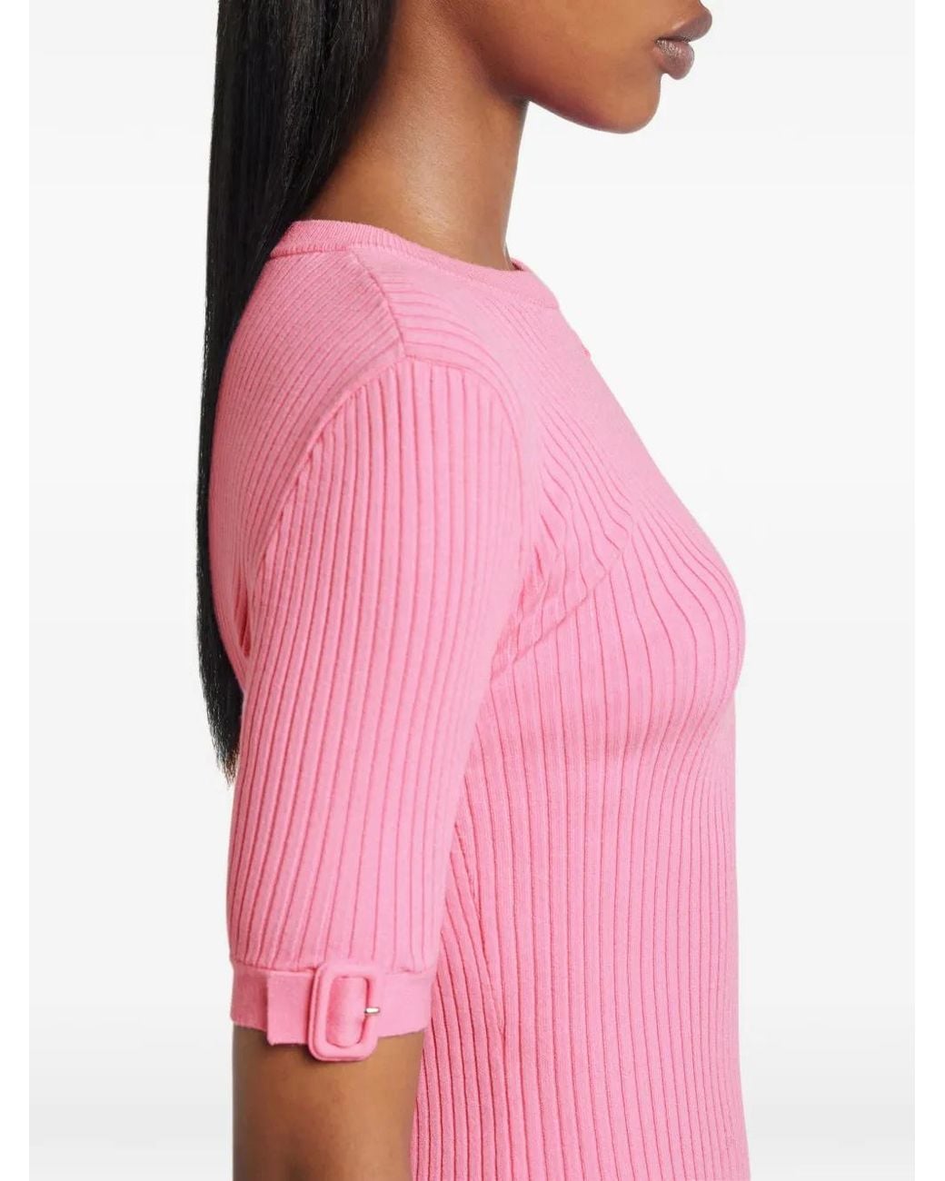 Courreges Pink Rib Knit Buckle T-Shirt