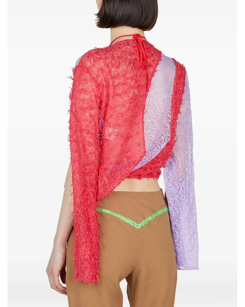 Kiko Kostadinov Red Lace Draped Top