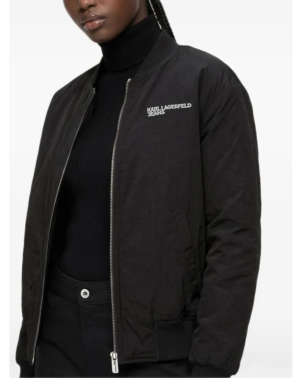 Karl Lagerfeld Gray Reversible Faux-Fur Bomber Jacket