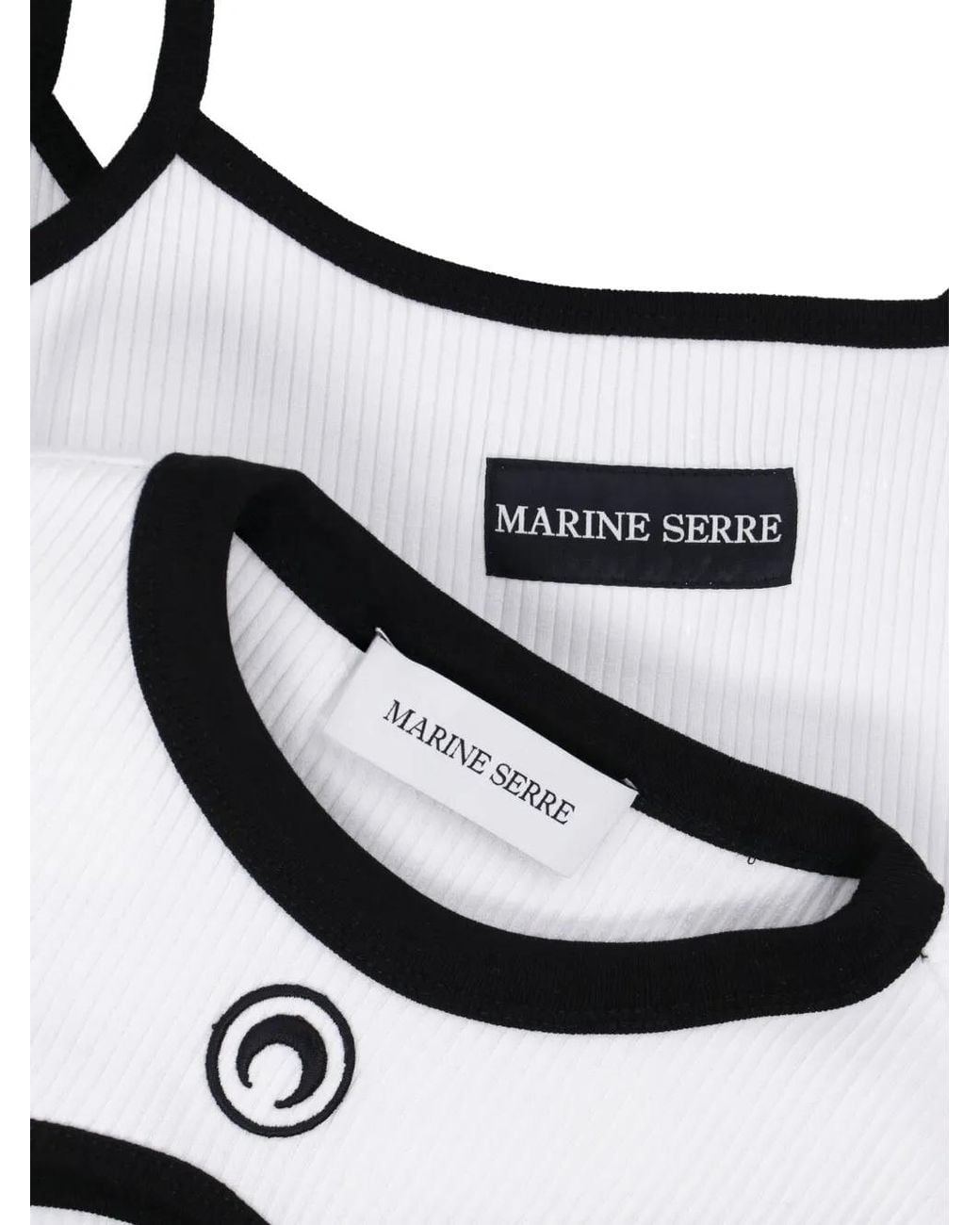 MARINE SERRE White Moon-Logo Bicolor Ribbed Jersey Long-Sleeves Cutout-Shirt
