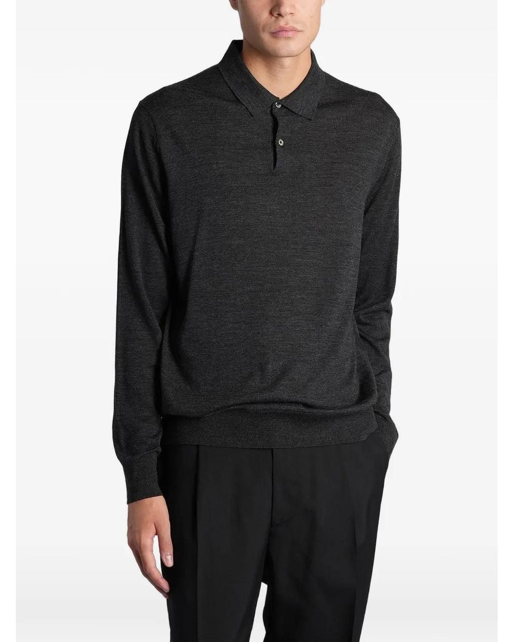 Ballantyne Black Long-Sleeve Polo Shirt for men