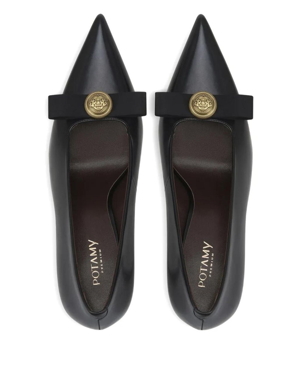 POTAMY Black 100Mm Leather Heeled Pumps