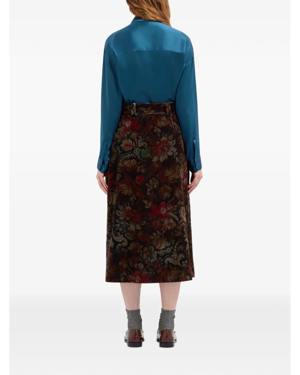 Pierre Louis Mascia Brown Floral-Print Corduroy Skirt