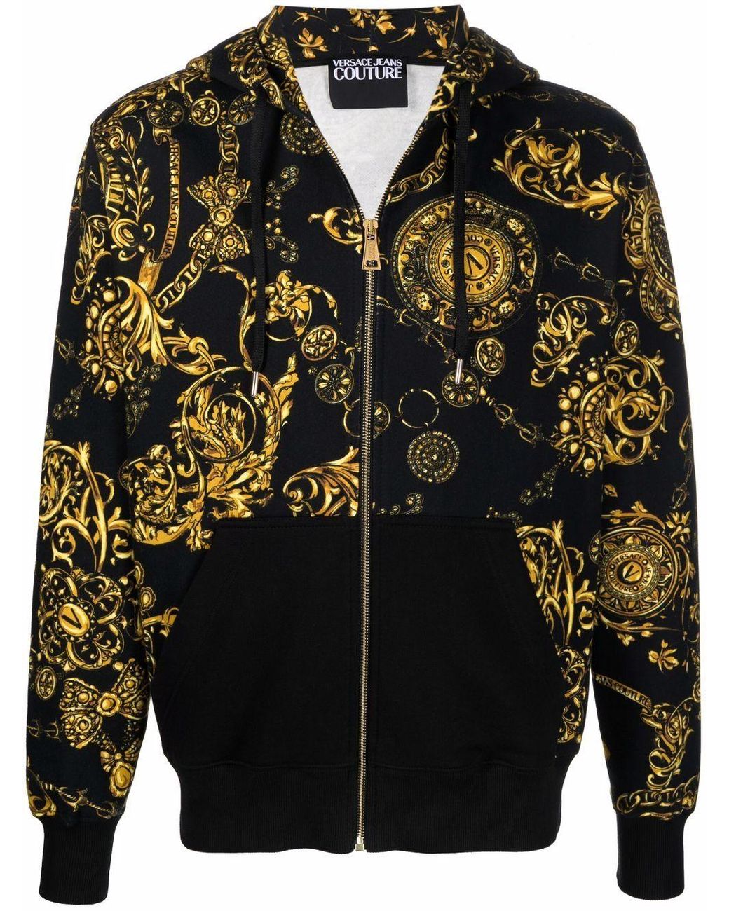 Versace Gold Baroque Print Zipped Hoodie Black for Men | Lyst