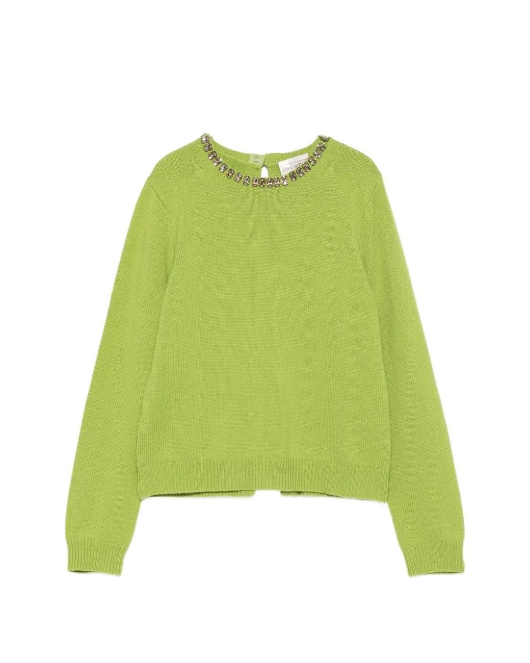 Semicouture Green Crystal-Embellished Open-Back Sweater