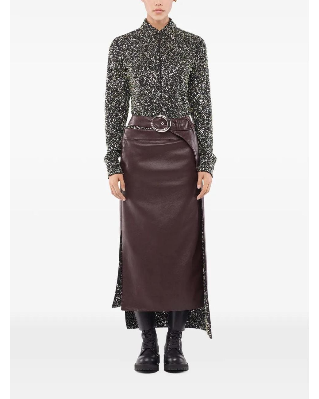 Rabanne Brown Double Layer Midi Skirt