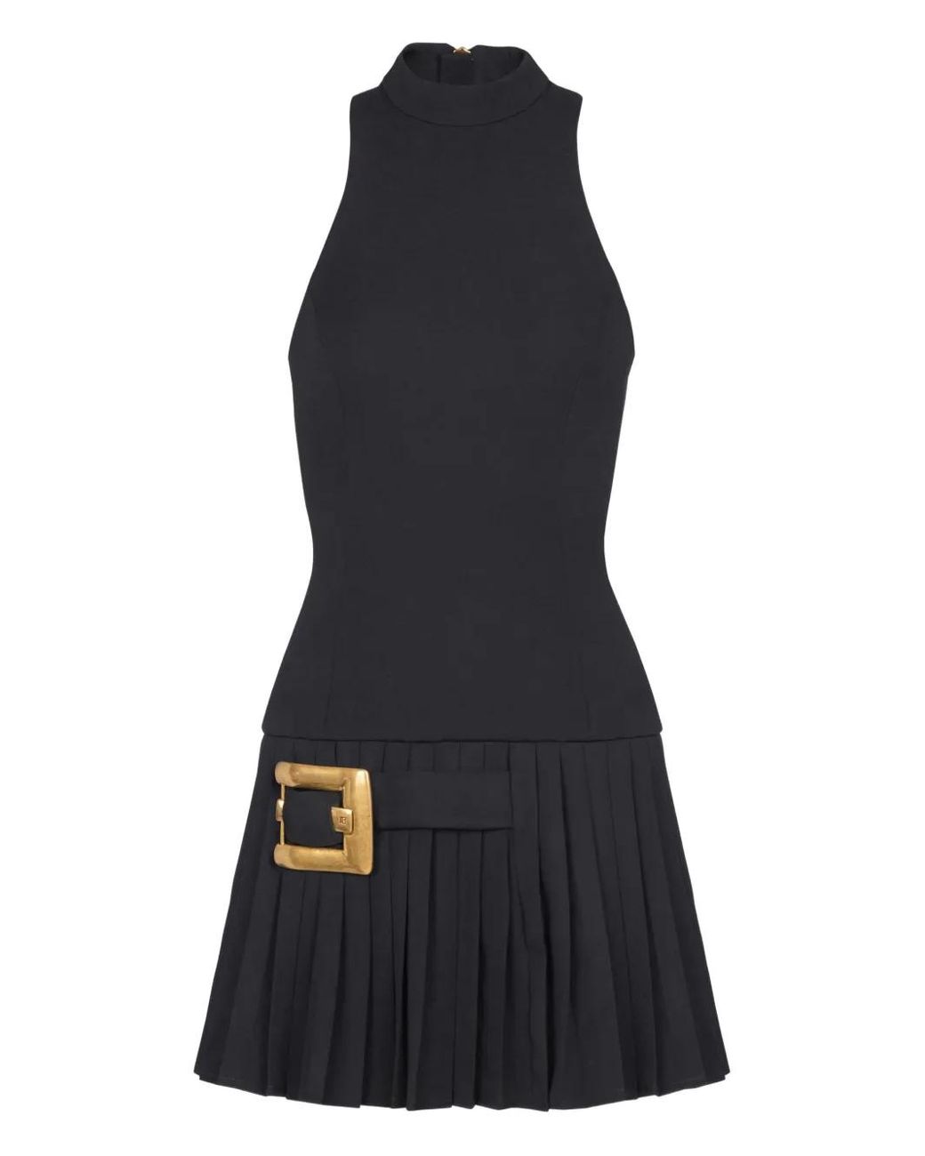 Balmain Blue Flared Grain De Poudre Dress With Belt Detail