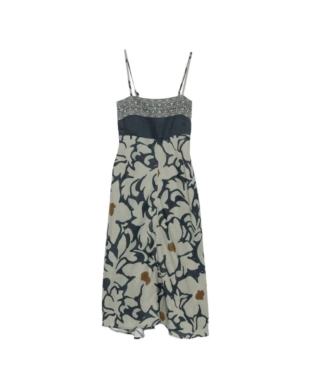Luisa Cerano White Robe Mi-Longue Fleurie À Taille Froncée