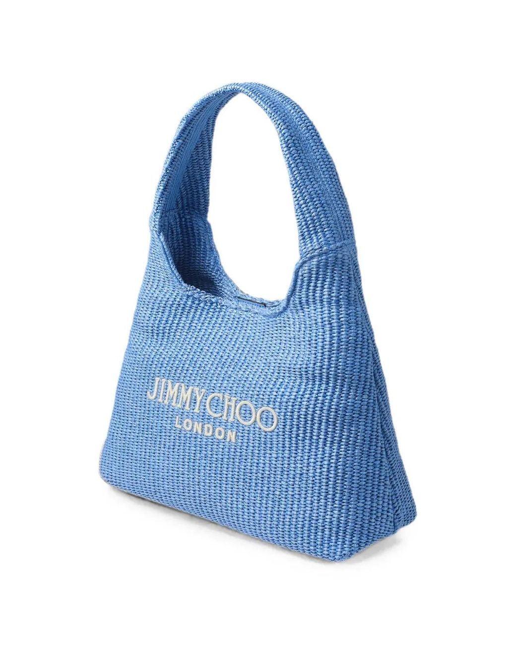 Jimmy Choo Blue Beach Diamond Large Ocean And Ecru Raffia Shoulder Bag