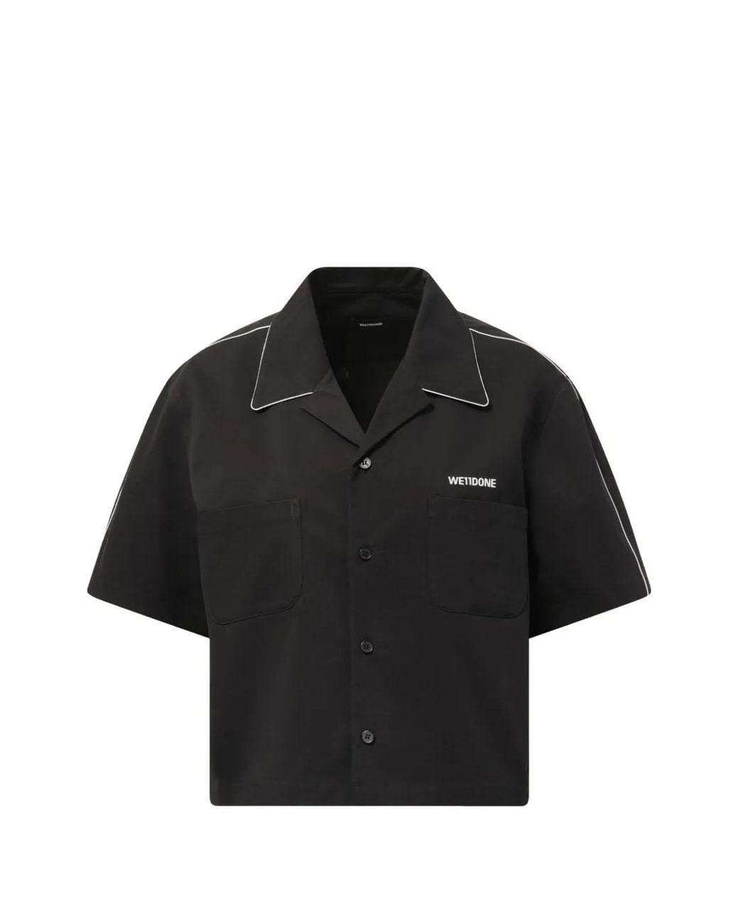 we11done Black Logo-Embroidered Piping-Detail Shirt