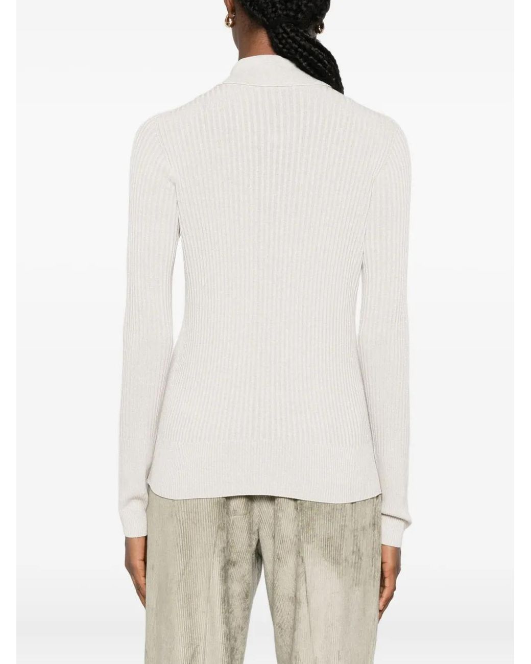 Peserico White Ribbed Buttoned Top