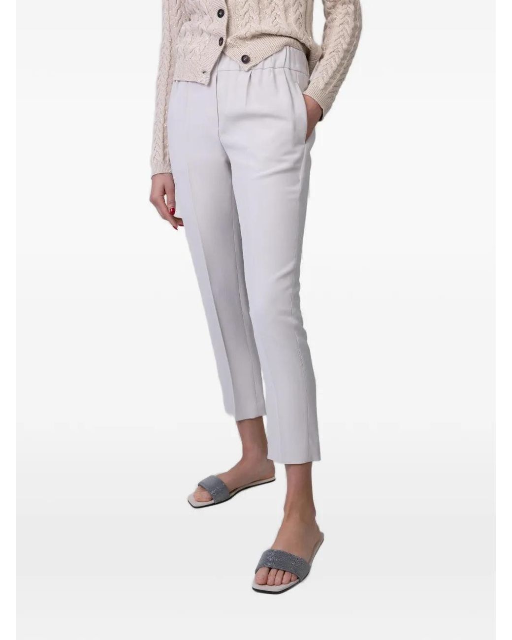 Brunello Cucinelli White Cropped Trousers