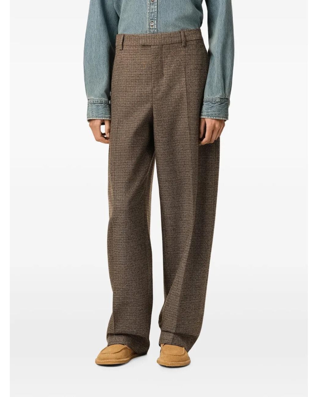 AMI Natural Houndstooth Balloon-Fit Wool Trousers