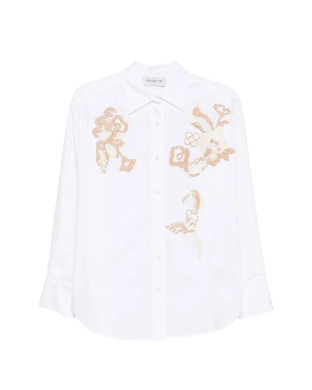 ERMANNO FIRENZE White Floral-Embroidered Cotton Shirt