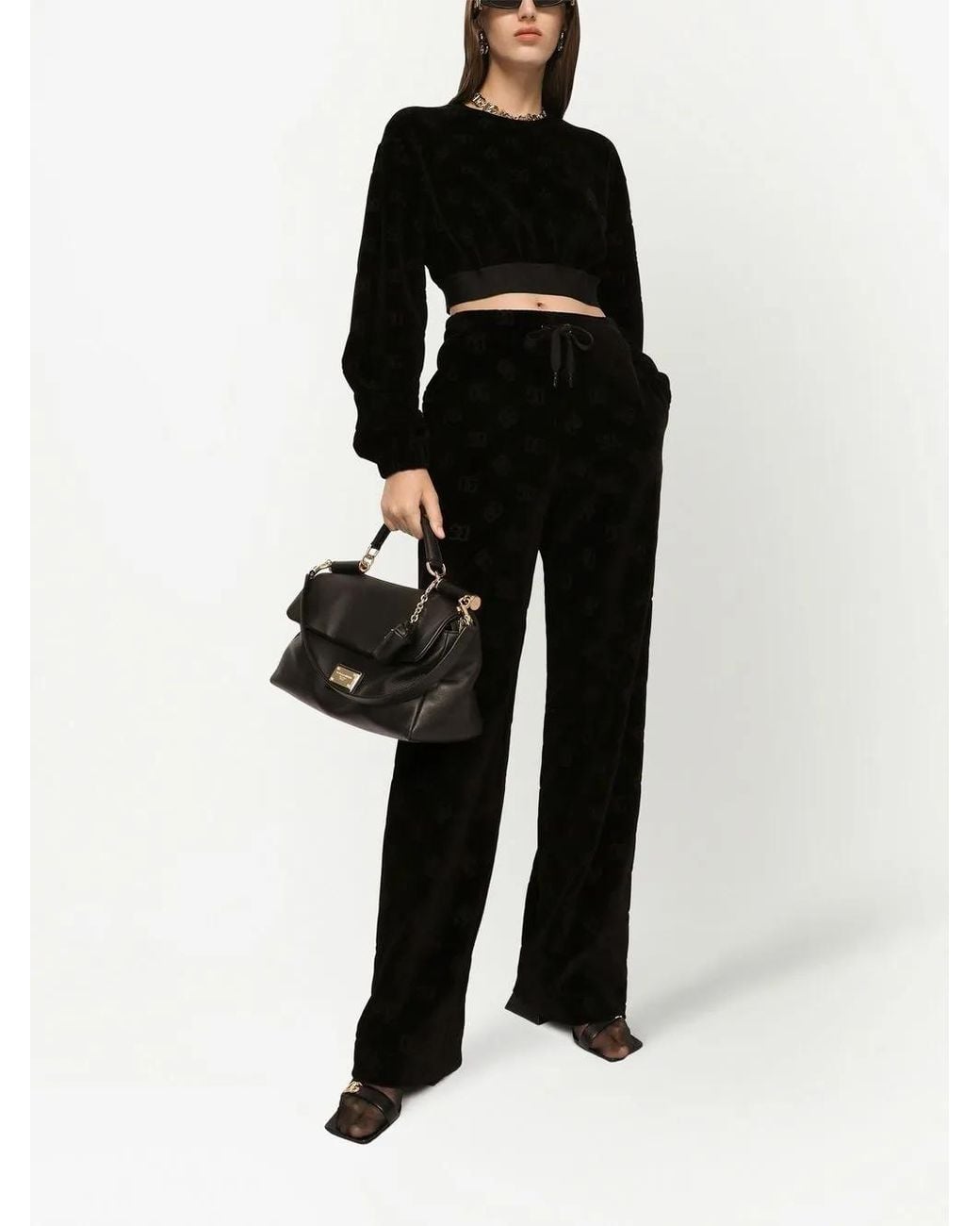 Dolce & Gabbana Black Dg-Logo Flocked Track Pants