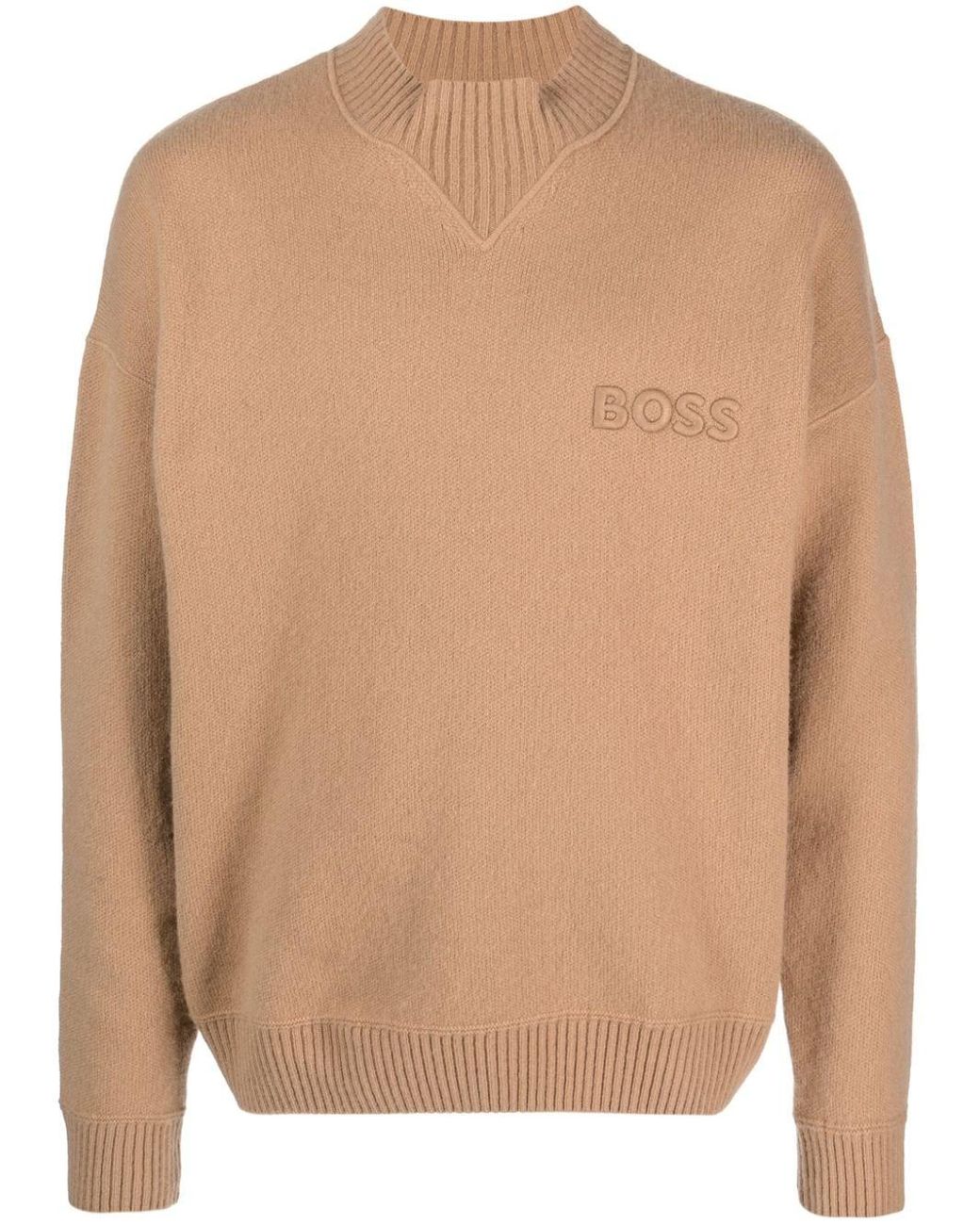 BOSS by HUGO BOSS Logo-embroidered Virgin-wool Jumper in Natural for Men |  Lyst Canada