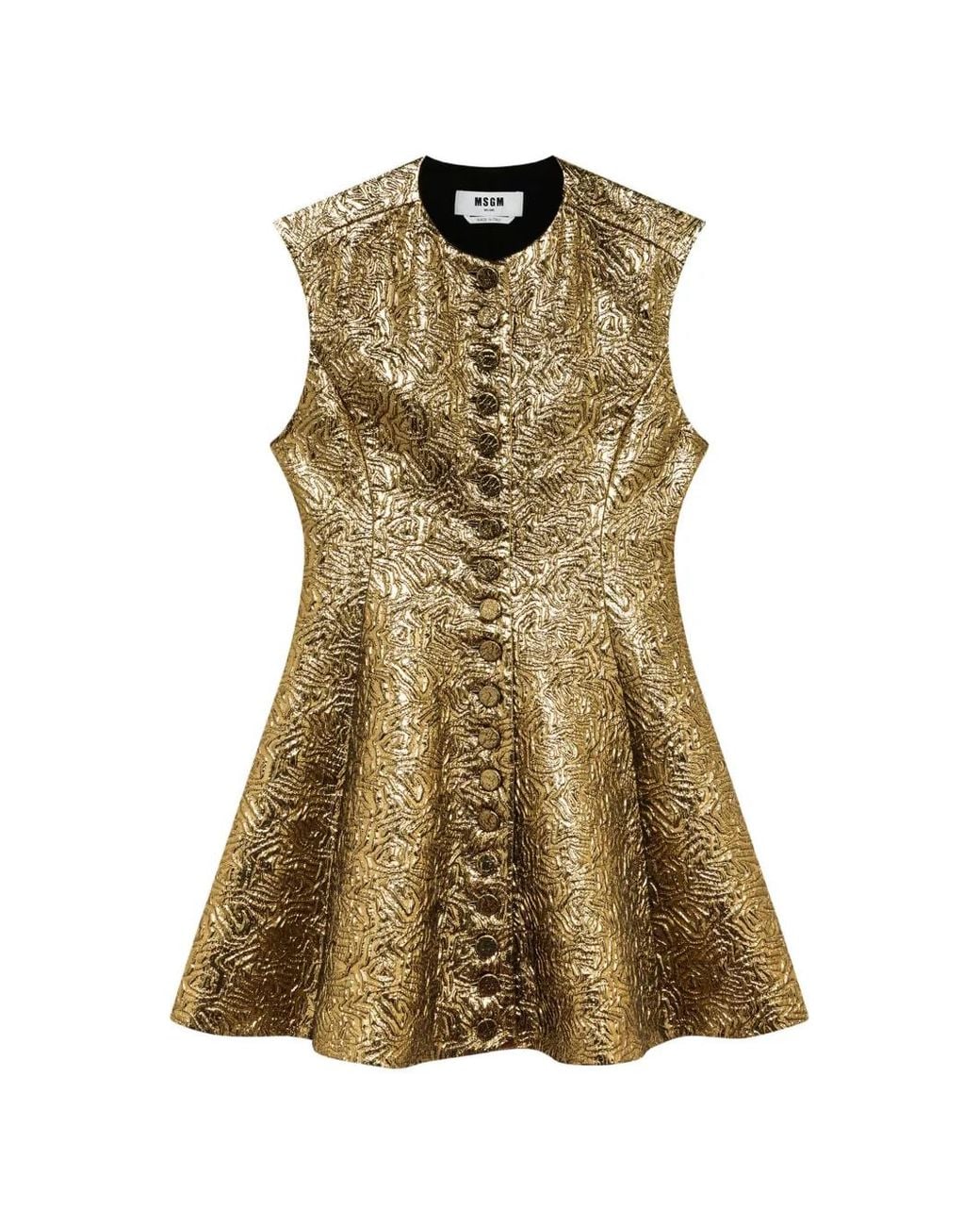 MSGM Green Button-Down Textured-Finish Mini Dress