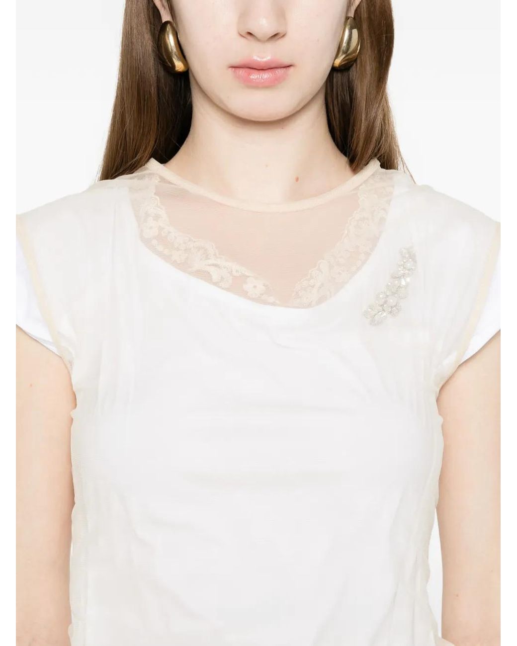 Simone Rocha White T-Shirt À Ourlet Contrastant