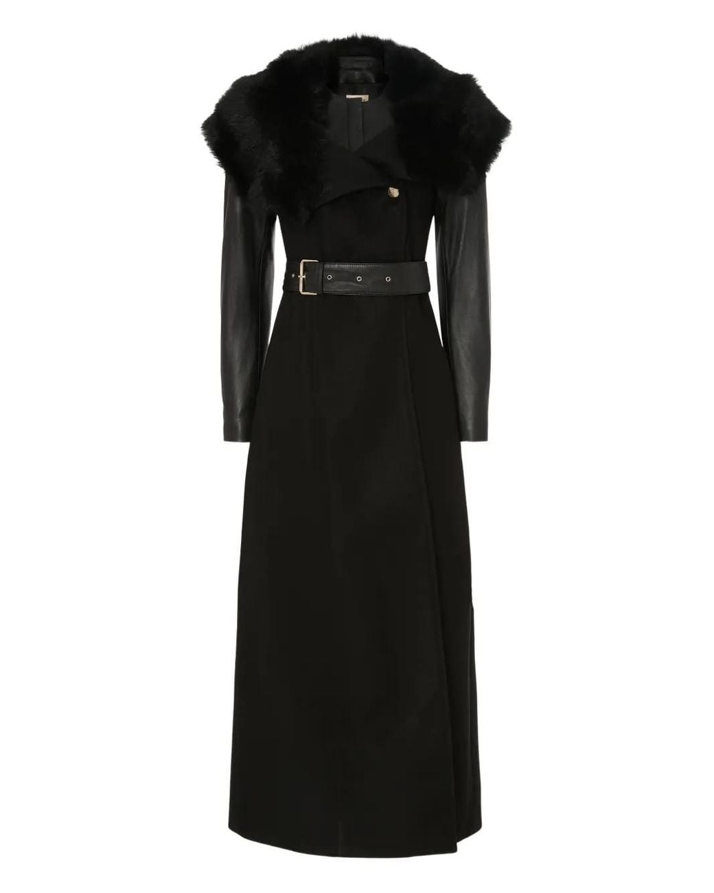 Temperley London Black Shearling-Trim Belted Sovereign Coat