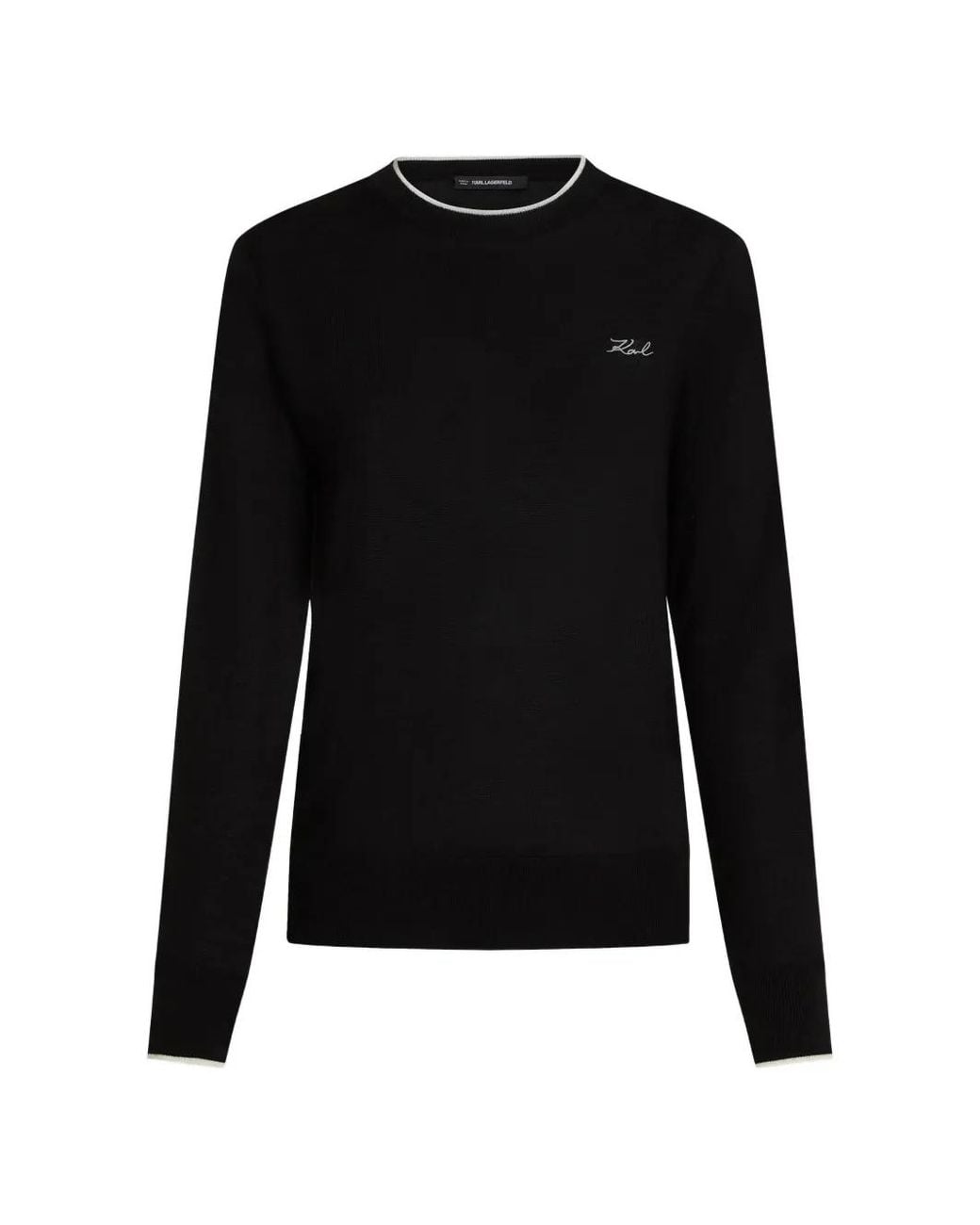 Karl Lagerfeld Black Merino Wool Crewneck Sweater