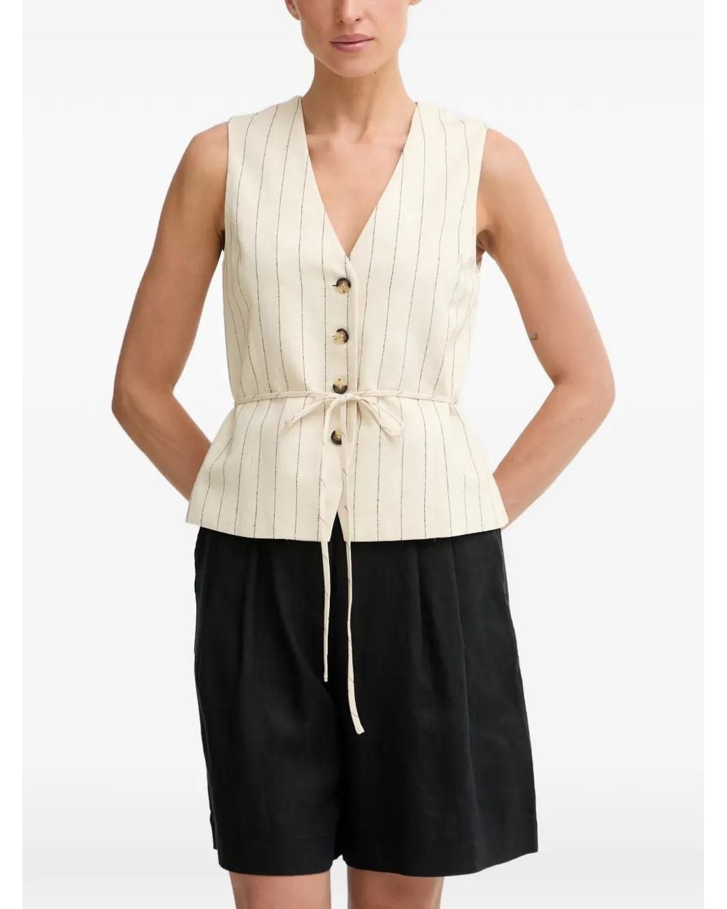 Rag & Bone White Pinstripe-Pattern Tie-Waist Top