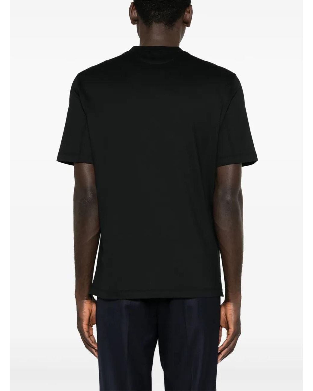 Brunello Cucinelli Black Cotton Jersey Crew Neck T-Shirt With Logo for men