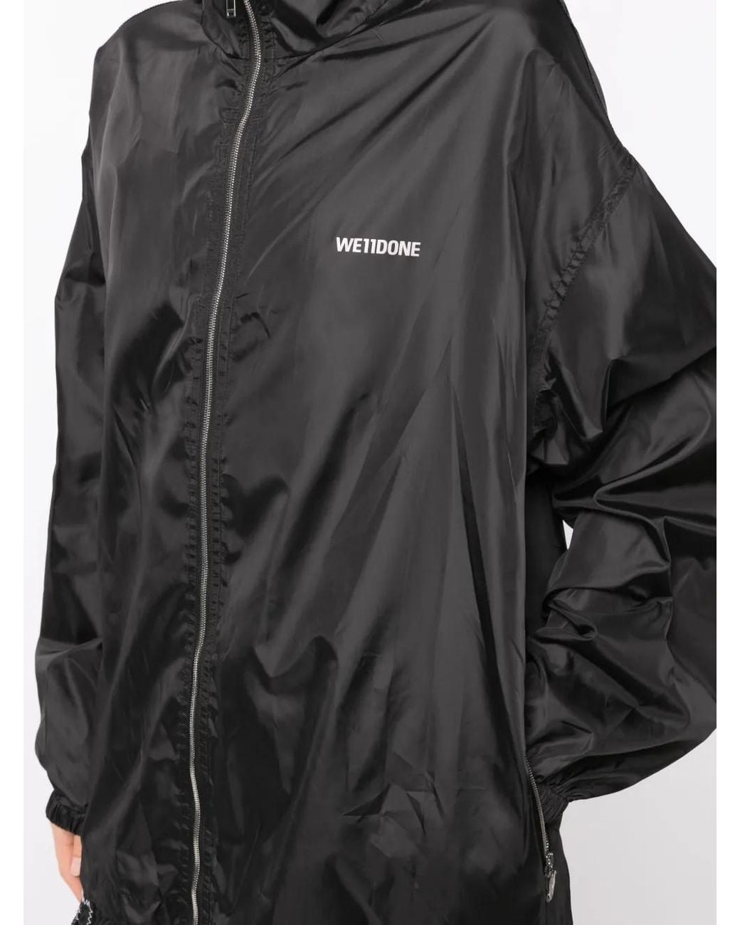 we11done Black Logo-Print Hooded Jacket