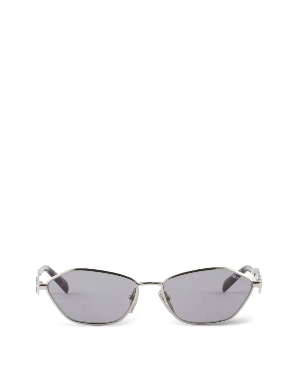 Prada White Irregular Metal Frame With Logo Sunglasses