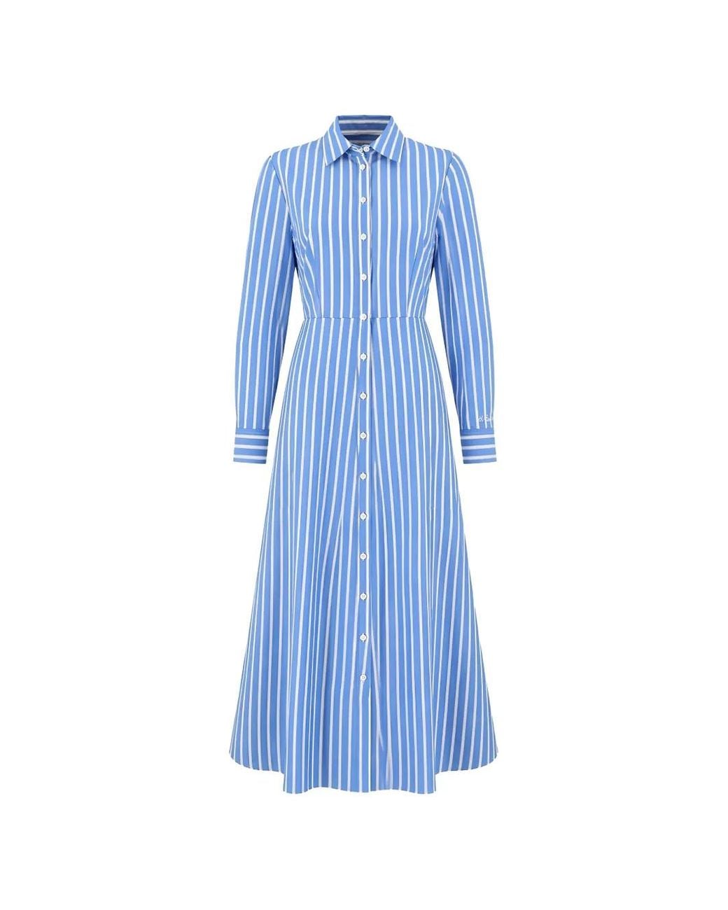 Mc2 Saint Barth Blue Striped Cotton Midi Shirt Dress