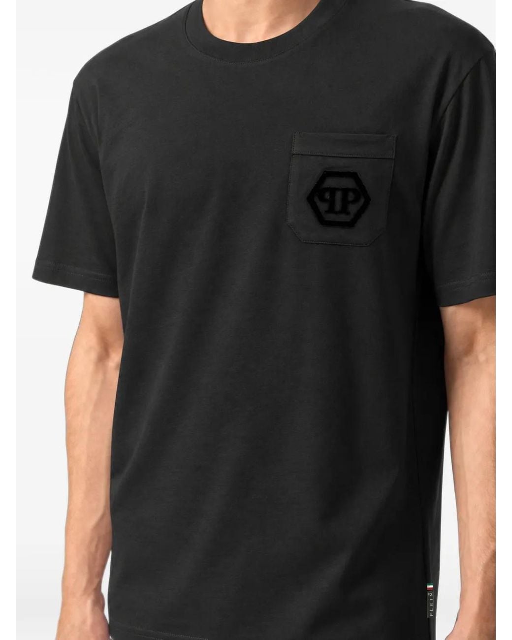 Philipp Plein Black Round-Neck T-Shirt Hexagon-Pocket for men