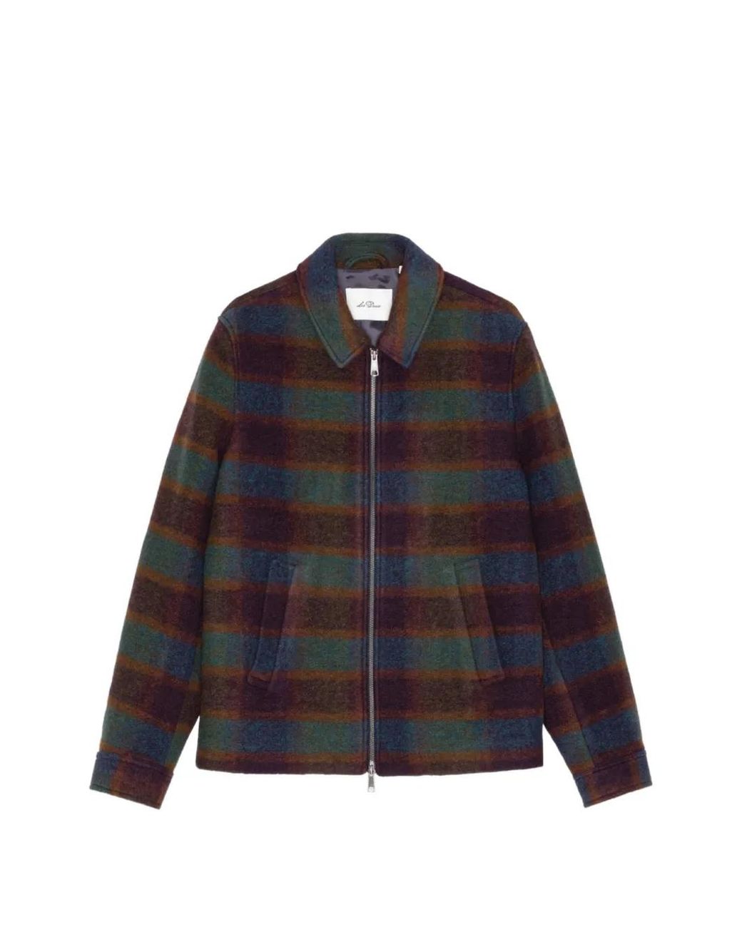 Les Deux Blue Check-Pattern Zip-Up Jacket for men