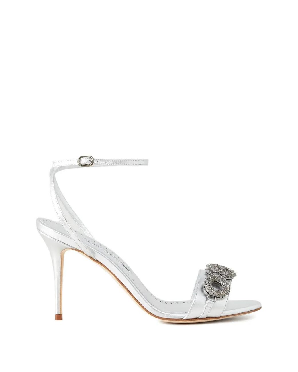 Manolo Blahnik White Crystal-Embellished Sandals