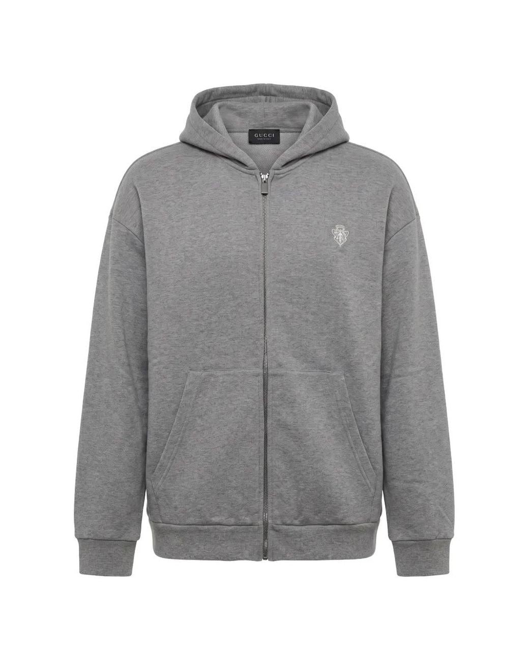 Gucci Gray Logo-Embroidered Zip-Up Hoodie for men