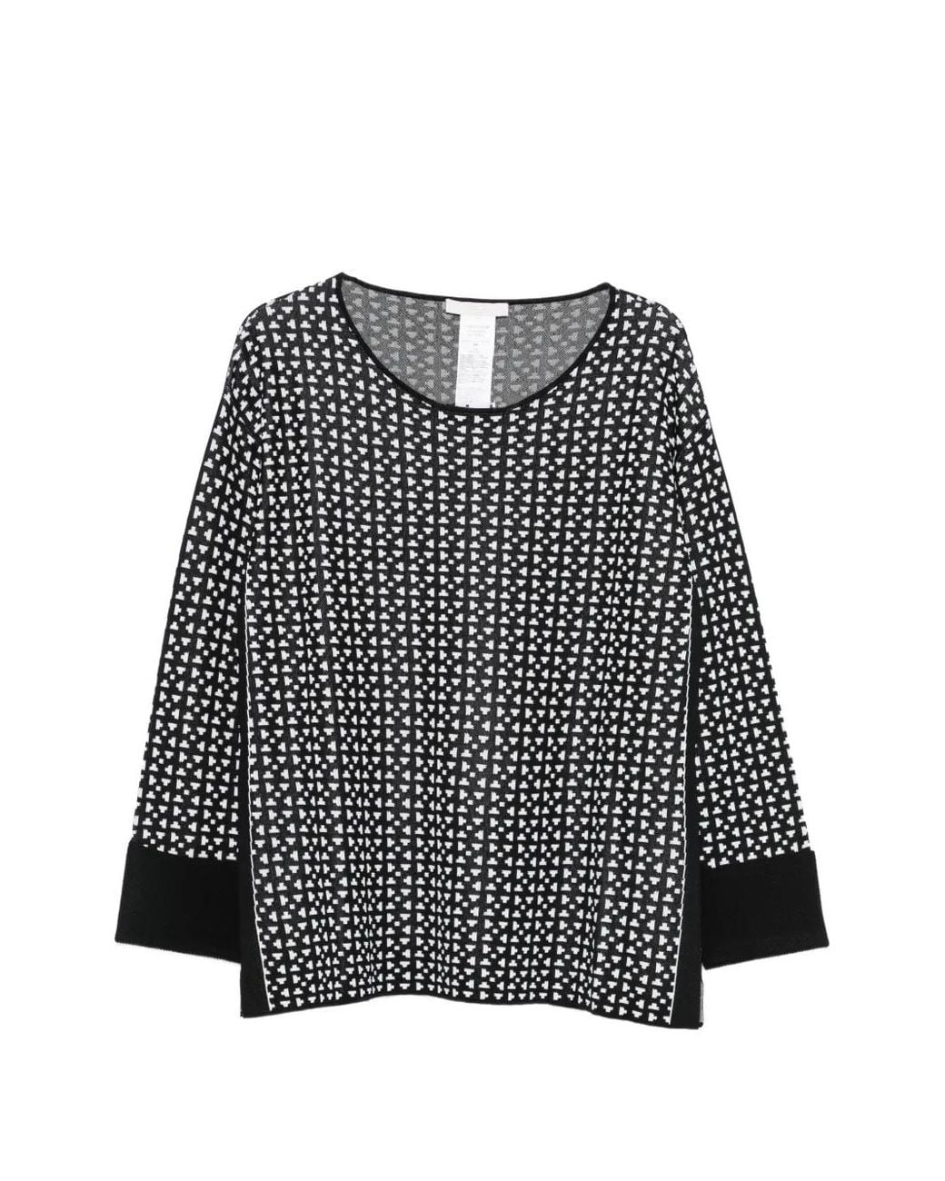 Marina Rinaldi Gray Geometric-Pattern Long-Sleeve Sweater