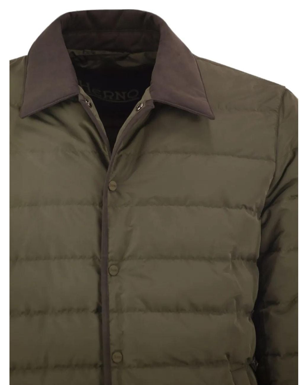 Herno Green Quilted Shirt-Collar Padded Jacket for men