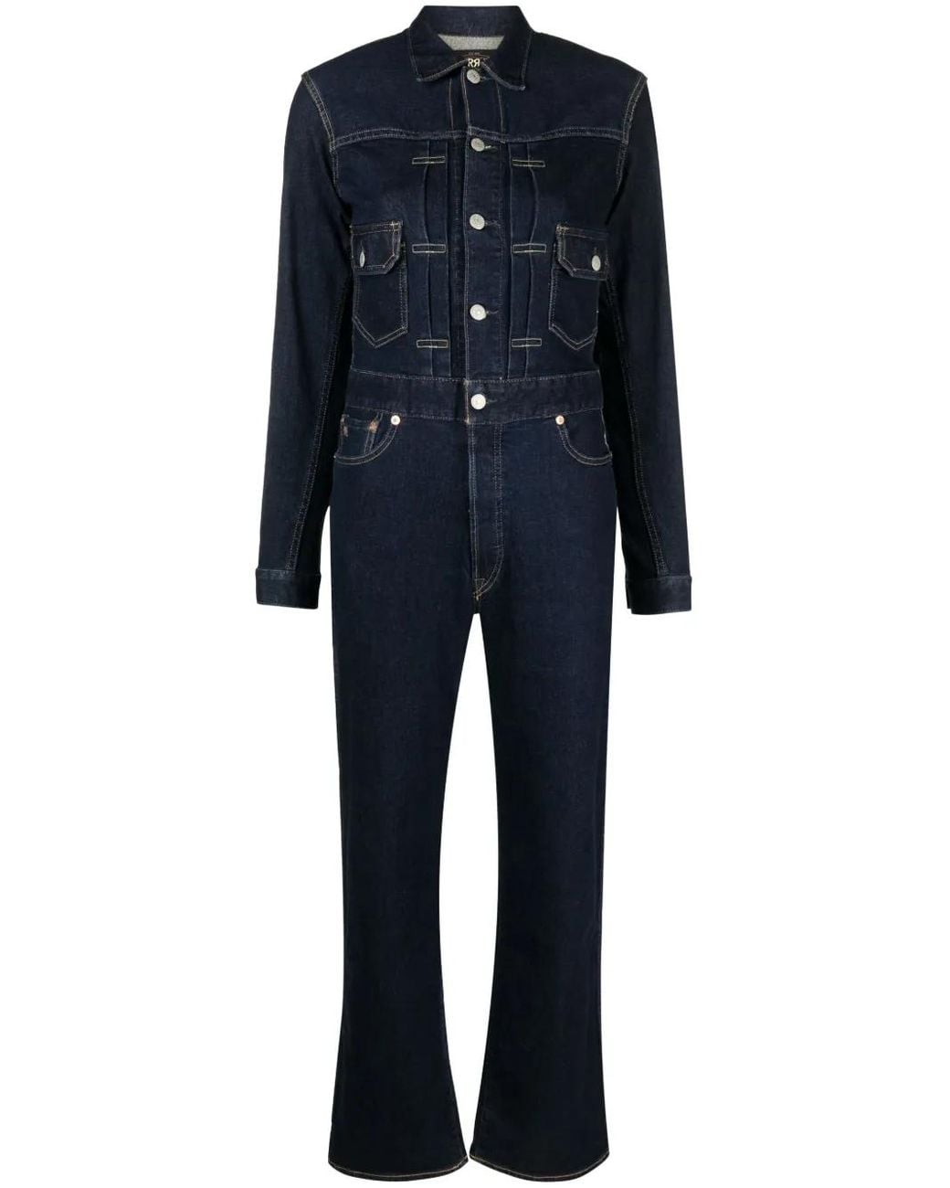 RRL Blue Long-Sleeved Denim Jumpsuit